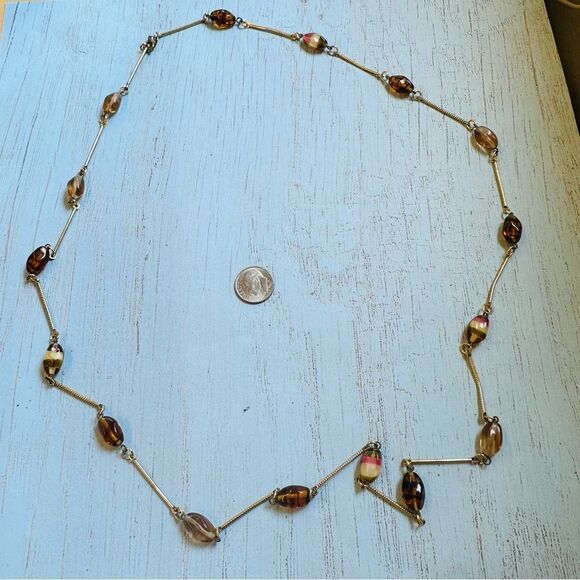 Gold Stick Link Art Glass Bead Necklace - Picture 1 of 2